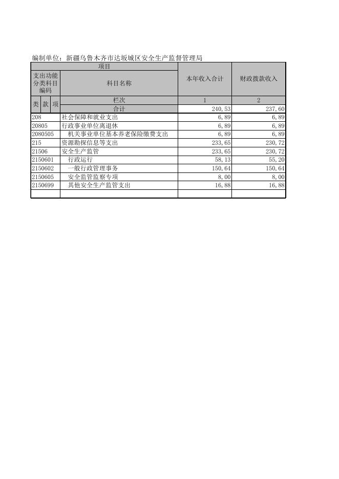 新疆乌鲁木齐市达坂城区安全生产监督管理局部门决算报表.XLS.xls