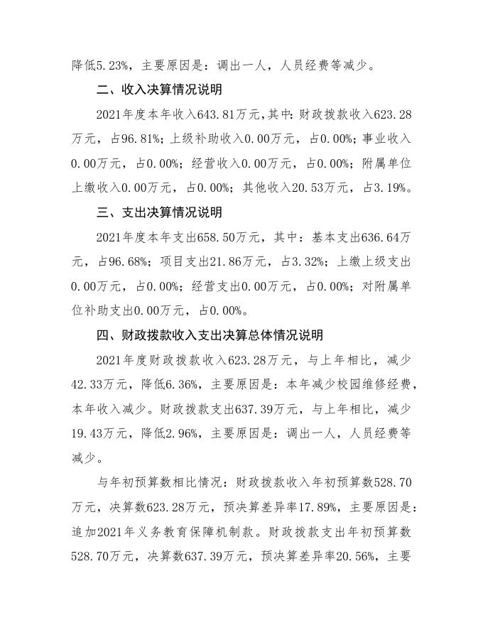 乌鲁木齐市达坂城区东沟乡小学2021年度部门决算公开说明.Doc.doc