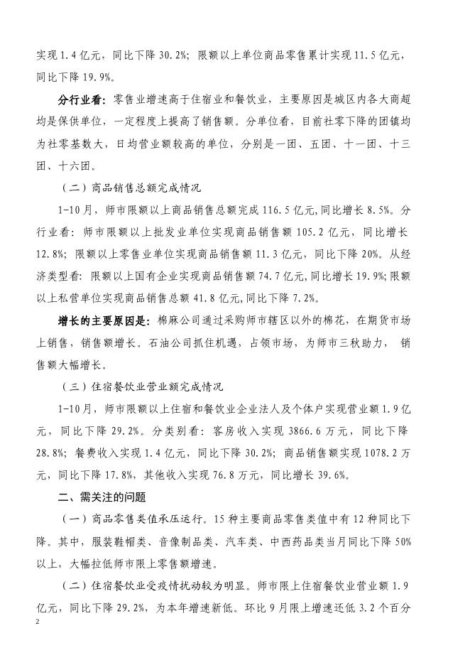 2022年一师《塔里木统计》第七十六期（1-10月商业分析）.doc