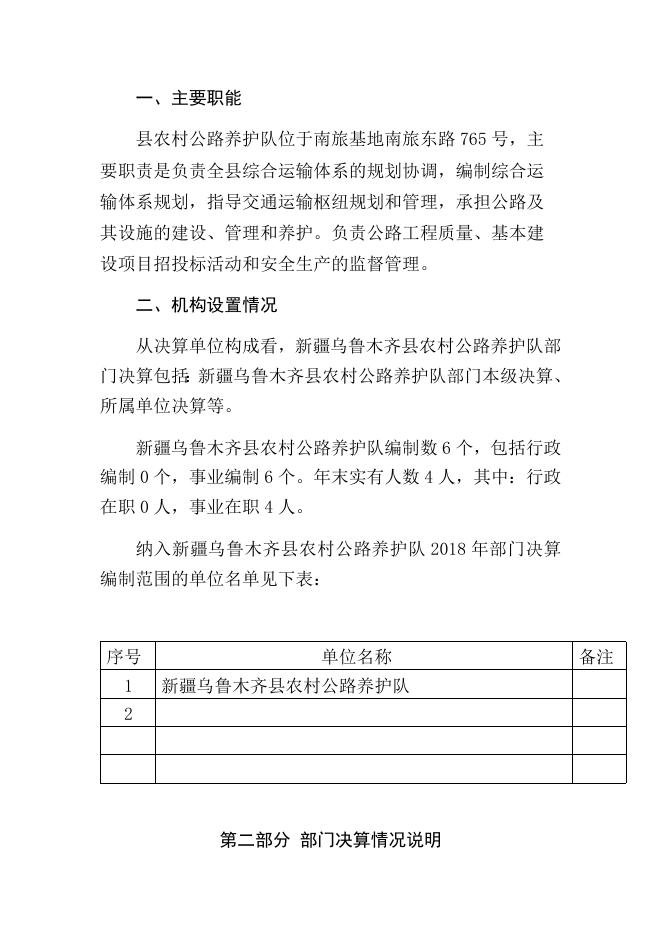2018年度新疆乌鲁木齐县农村公路养护队部门决算公开说明.docx