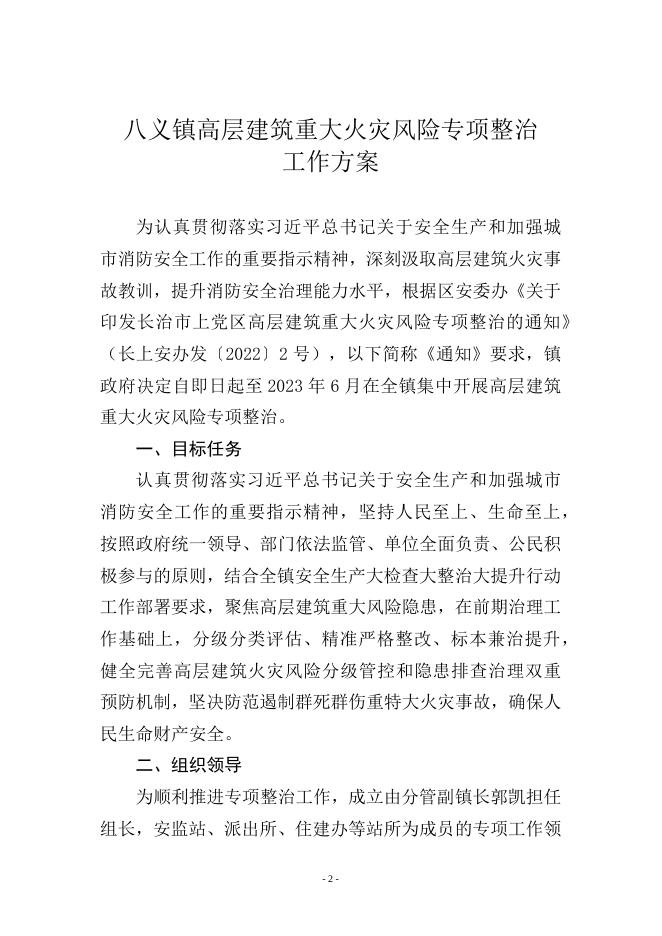 八镇政字 26 号 关于印发《八义镇高层建筑重大火灾风险专项整治工作方案》的通知.docx