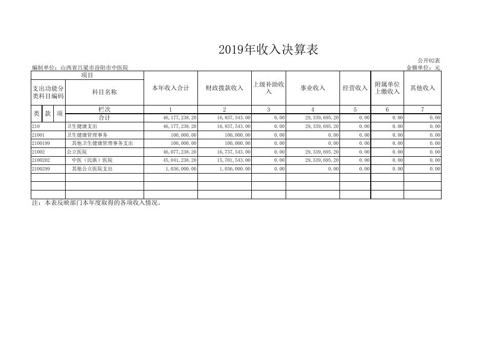 汾阳市中医院2019年部门决算公开表.xls