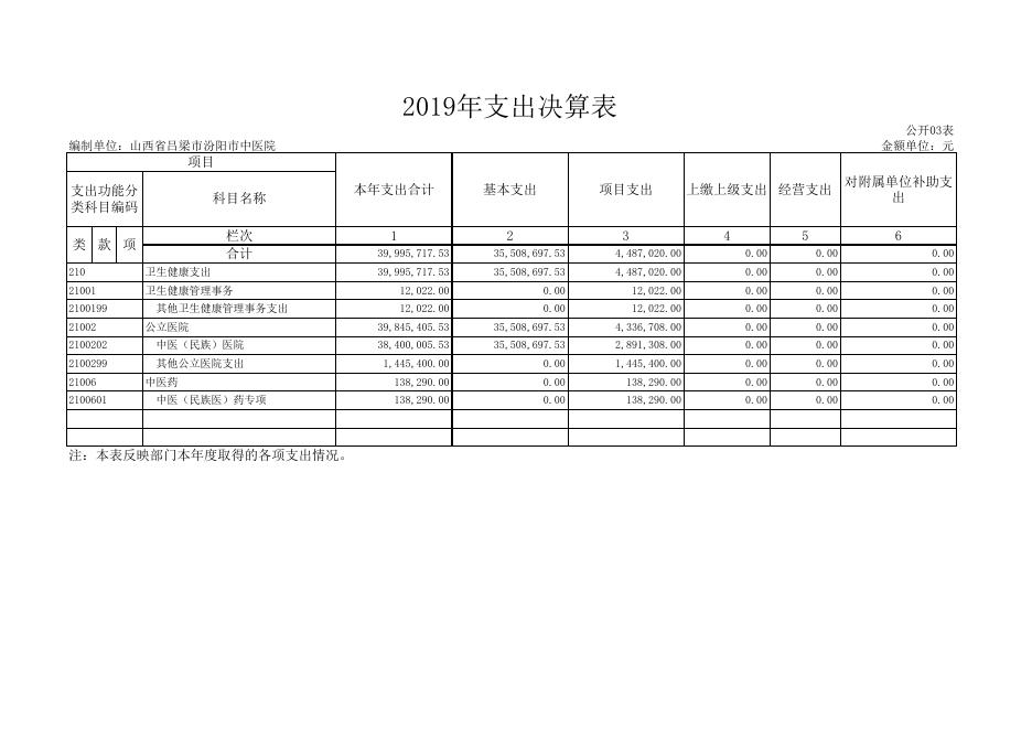 汾阳市中医院2019年部门决算公开表.xls
