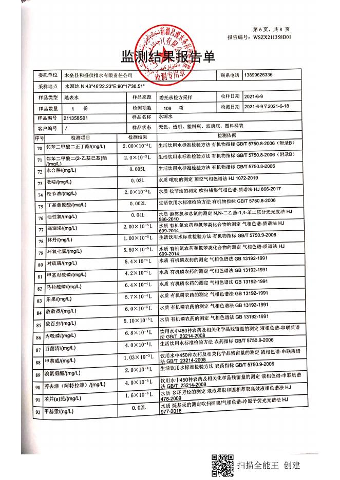 木垒县合盛供排水有限责任公司生活饮用水（地表水）水质检测报告(6月份).pdf