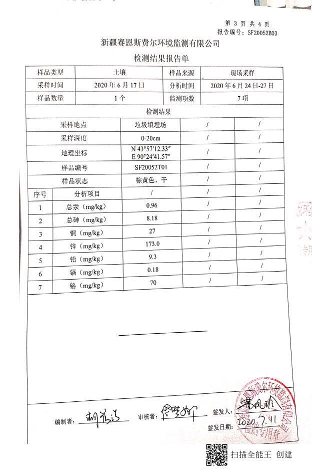 木垒县垃圾填埋场土壤自行监测检测报告.pdf