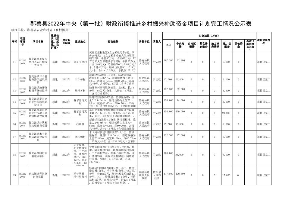 鄯善县2022年中央（第一批）财政衔接推进乡村振兴补助资金项目计划完工情况公示表.xls