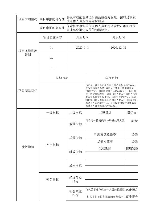 永济市机关事业单位养老保险服务中心2020永济市项目支出绩效目标申报表.xls