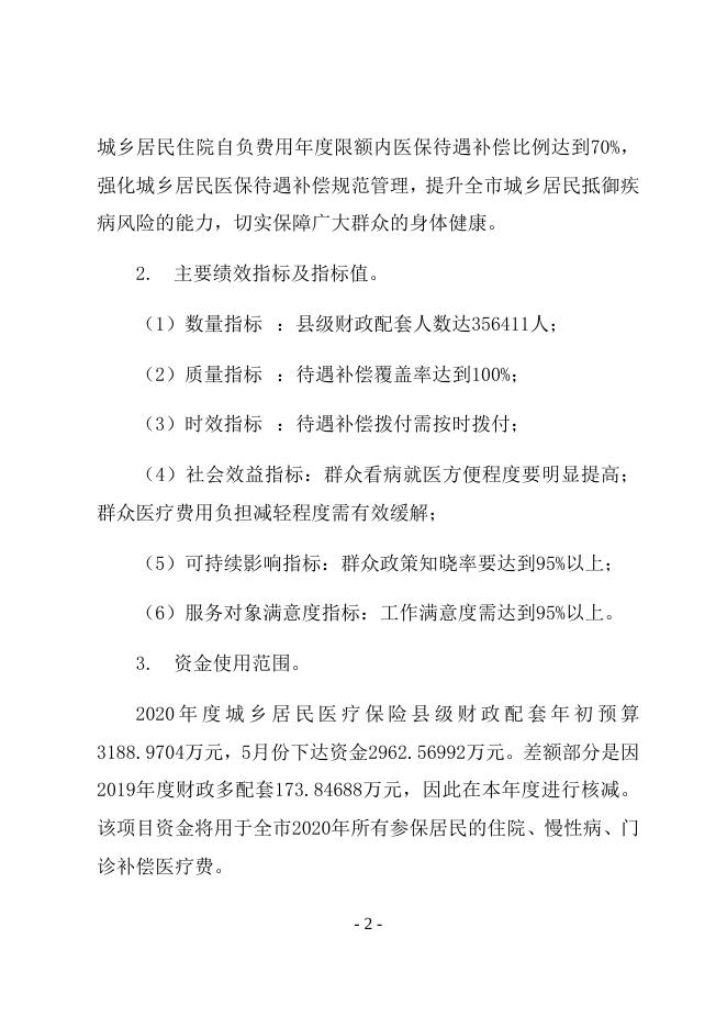 2020年城乡居民医疗保险各级财政配套项目支出绩效自评报告.docx