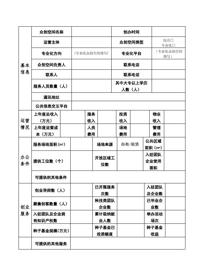 山西省省级众创空间认定申请书.doc