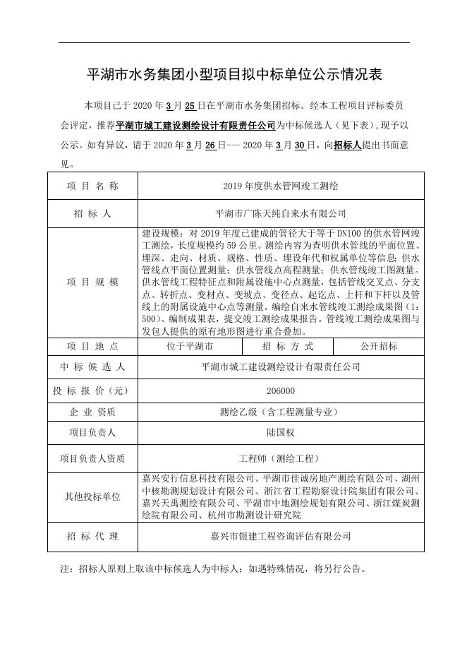 中标公示2019年度供水管网竣工测绘.doc