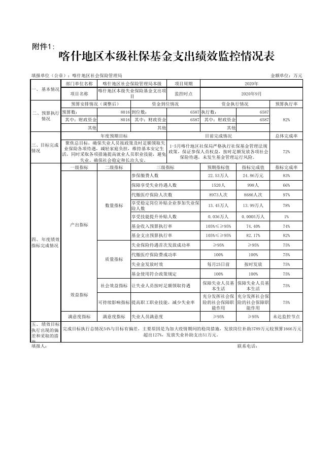 喀什地区本级2020年社会保险基金支出项目绩效监控（9月）.pdf