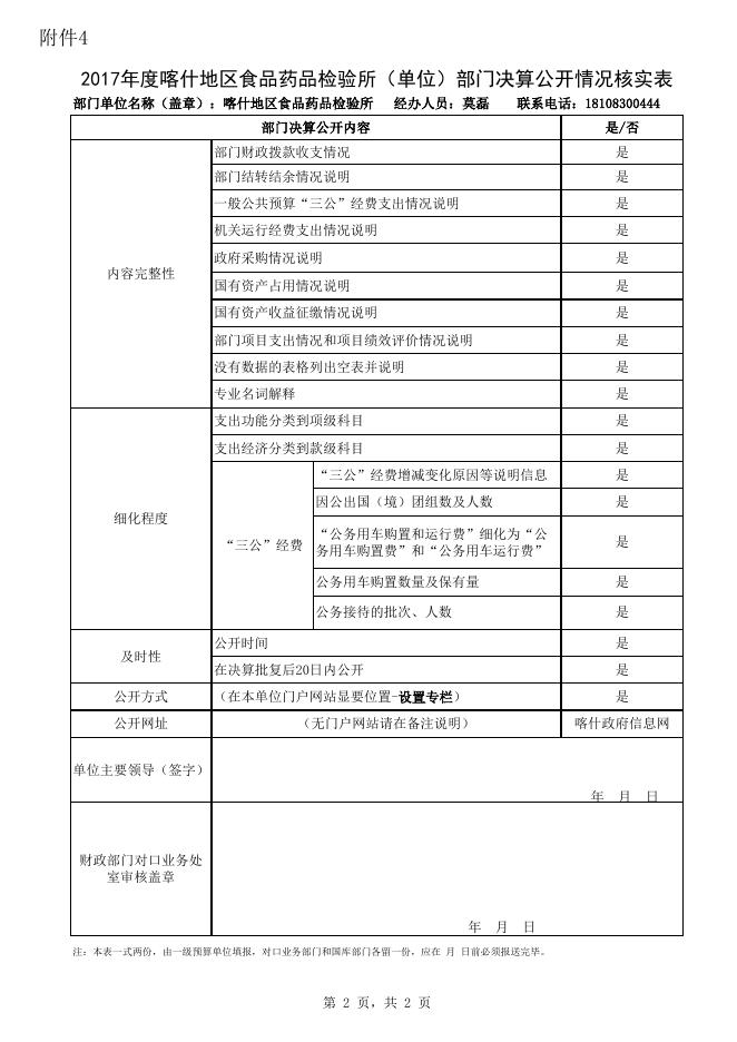 4.2017年度新疆喀什地区食品药品检验所部门决算公开情况核实表.xlsx