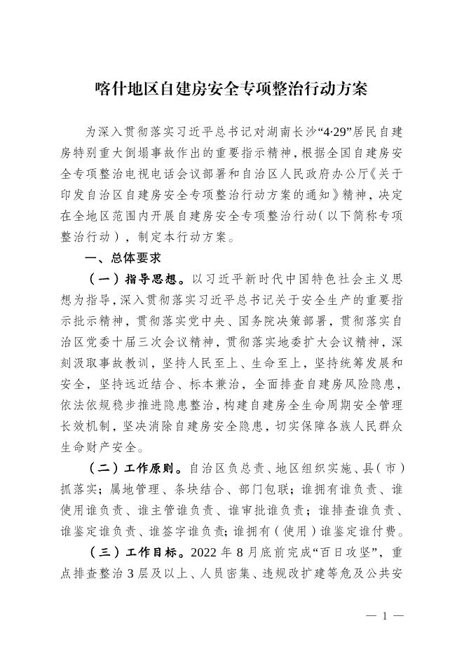 关于印发《喀什地区自建房安全专项整治行动方案》的通知.doc