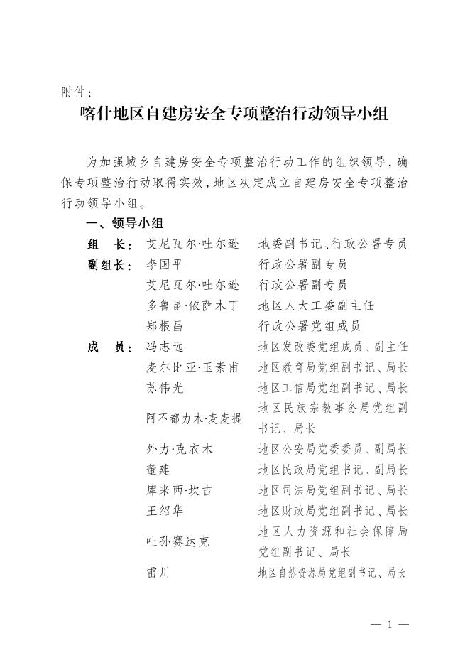 喀什地区自建房安全专项整治行动领导小组.doc