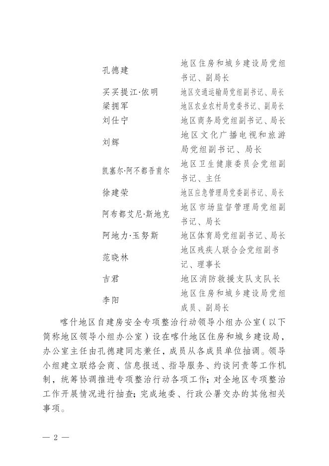 喀什地区自建房安全专项整治行动领导小组.doc