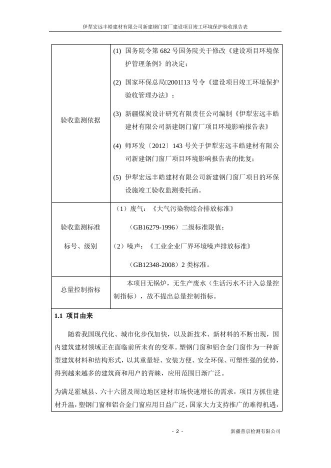 伊犁宏远丰皓建材有限公司钢门窗厂建设项目验收报告.docx