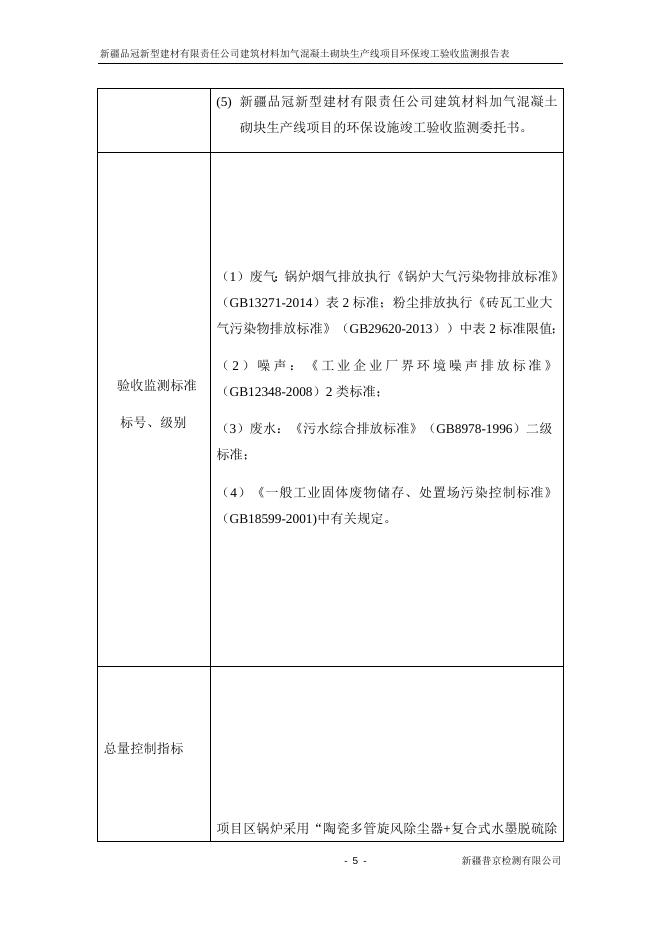 新疆品冠新型建材有限责任公司建筑材料加气混凝土砌块生产线项目验收报告.docx