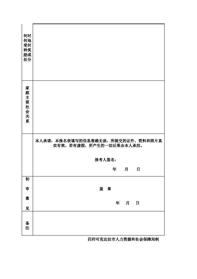 四师公开招聘事业编制工作人员考试报名申请表.xls