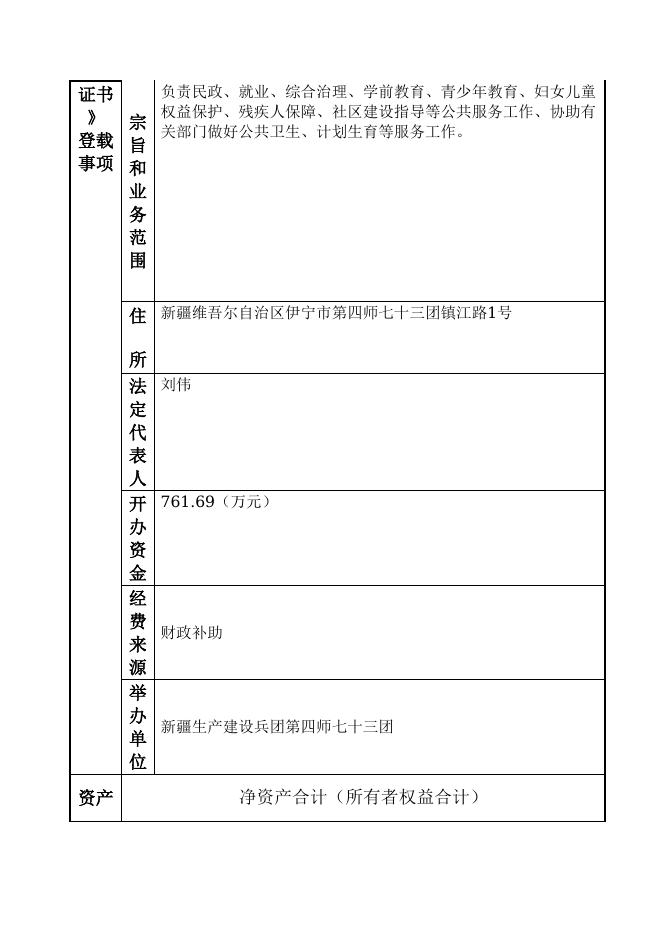 12990433MB167121X7-新疆生产建设兵团第四师七十三团-新疆生产建设兵团第四师七十三团社会事务服务中心（新疆生产建设兵团第四师七十三团退役军人服务站）.doc