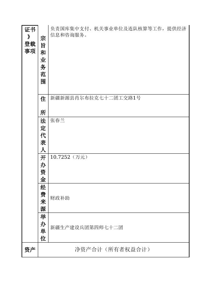 12990432MB1569821L-新疆生产建设兵团第四师七十二团-新疆生产建设兵团第四师七十二团国库支付中心(新疆生产建设兵团第四师七十二团核算中心).doc