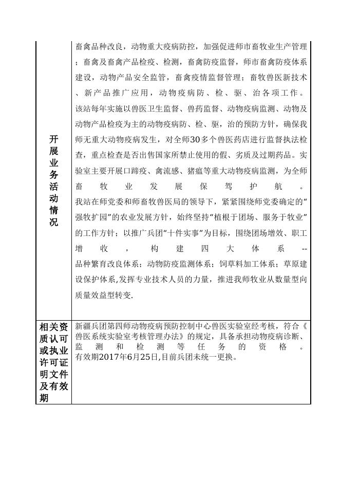 12990400458465352H-新疆生产建设兵团第四师农业农村局-新疆生产建设兵团第四师畜牧兽医工作站（新疆生产建设兵团第四师动物疫病预防控制中心）.doc