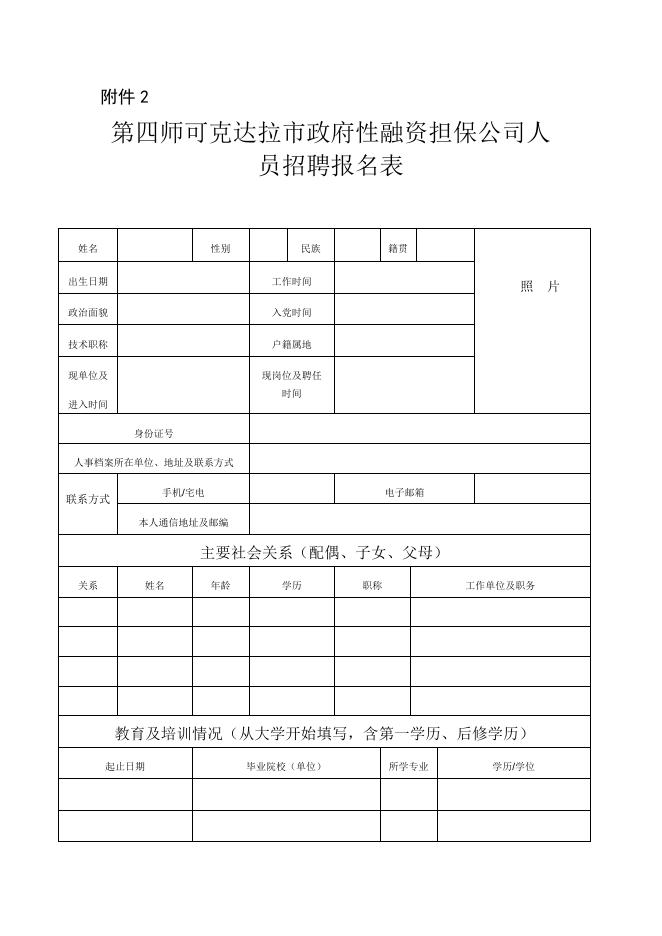 第四师可克达拉市政府性融资担保公司人员招聘报名表.docx