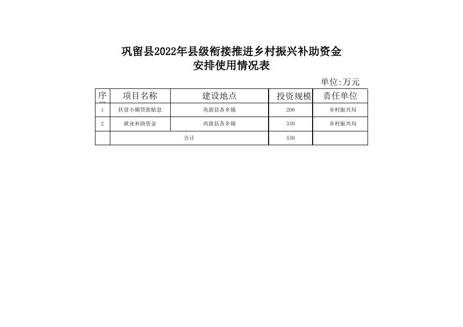 [巩留县2022年县级衔推进乡村振兴补助资金分配情况公告公示 260K].xlsx