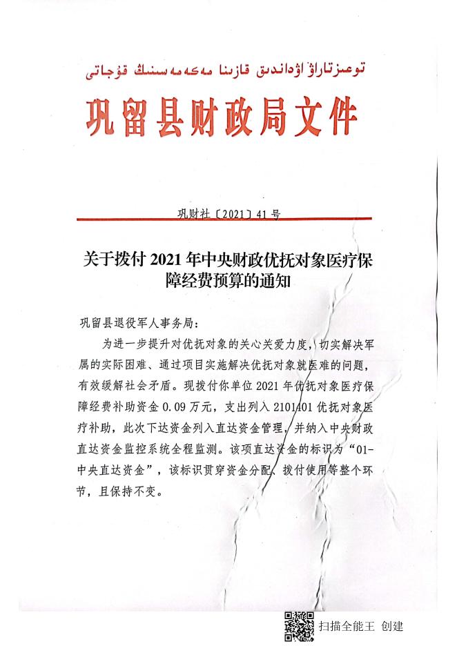 [关于下达2021年优抚对象医疗保障经费预算的通知 985K].pdf