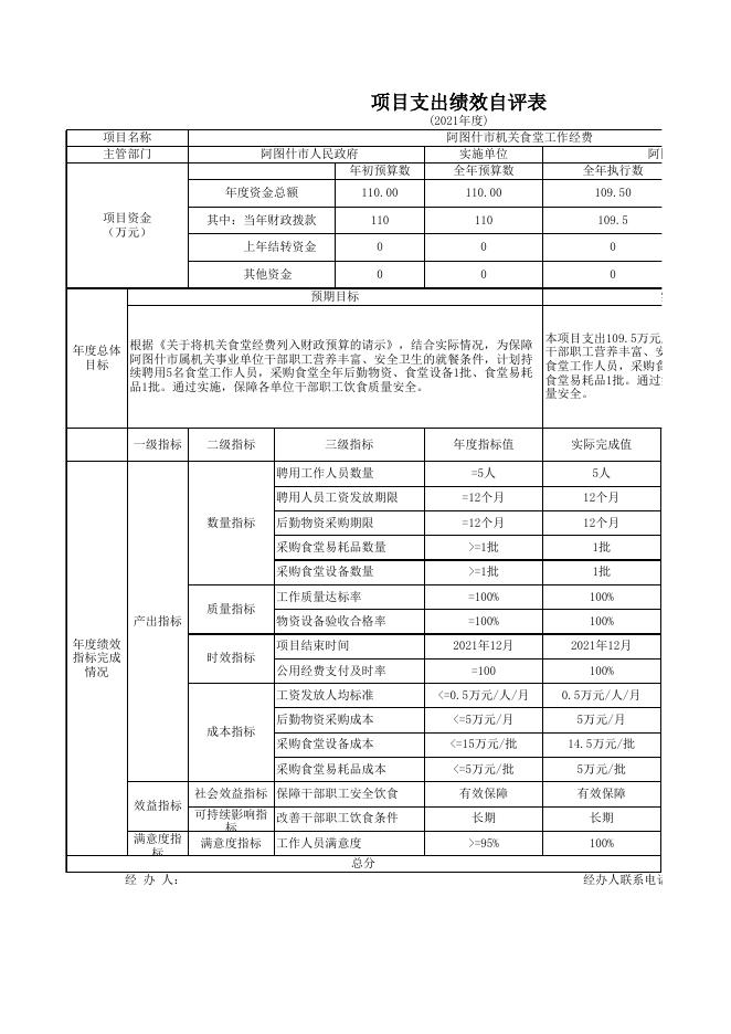 阿图什市人民政府2021年度项目支出绩效自评表.xlsx