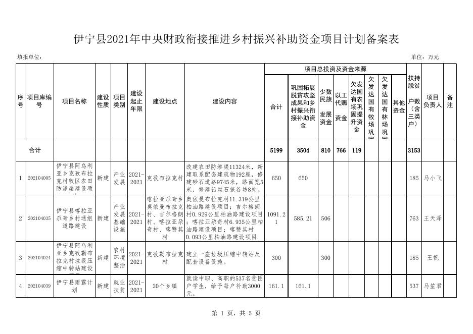 伊宁县2021年中央财政衔接推进乡村振兴补助资金项目计划备案表(1).xlsx