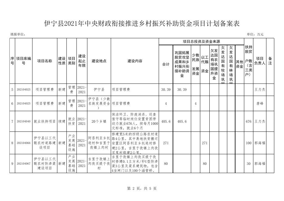 伊宁县2021年中央财政衔接推进乡村振兴补助资金项目计划备案表(1).xlsx