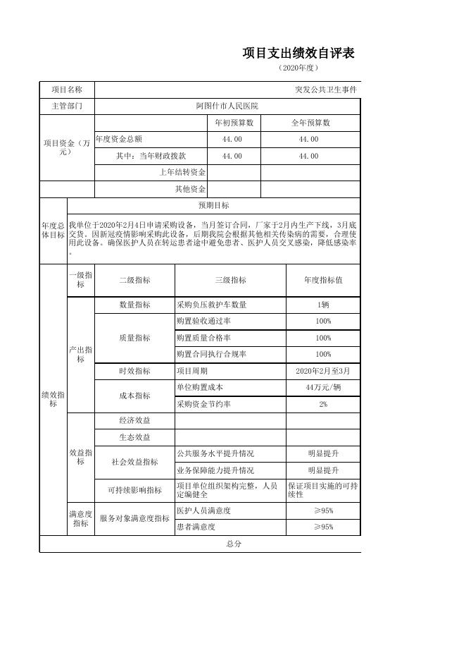 阿图什市人民医院2020年度项目支出自评表.xlsx