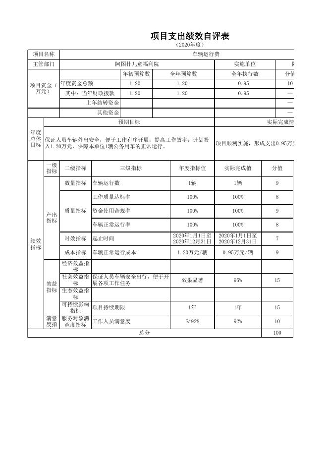 阿图什市儿童福利院2020年度项目支出自评表.xlsx