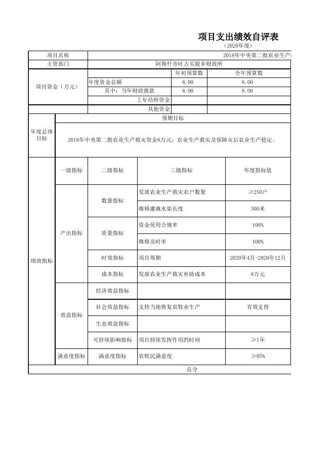 阿图什市吐古买提乡人民政府2020年度项目绩效自评表.xlsx