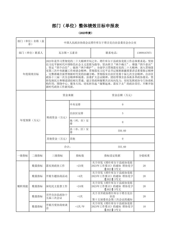 塔什库尔干塔吉克自治县中国人民政治协商会议委员会办公室.xls