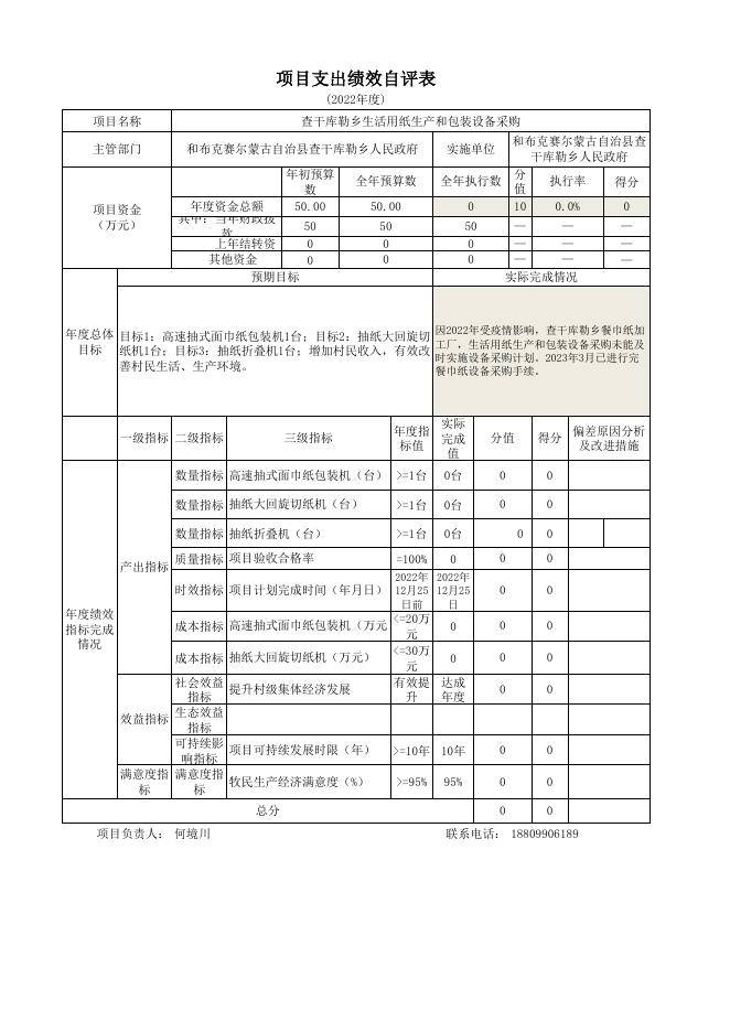 查干库勒乡餐巾纸项目自评表..pdf