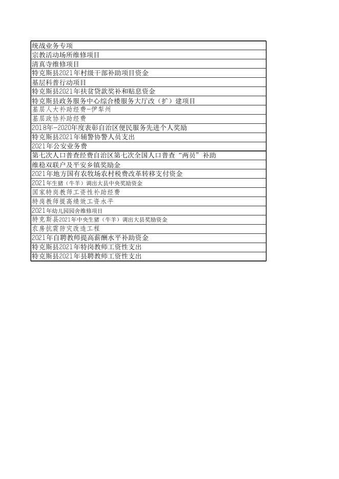 2021年度新疆伊犁特克斯县项目支出绩效评价汇总表.xlsx