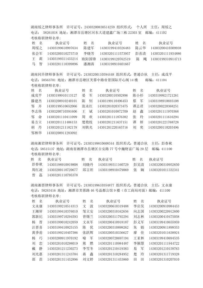 湘潭市2013年度律师事务所、律师考核结果公示.doc