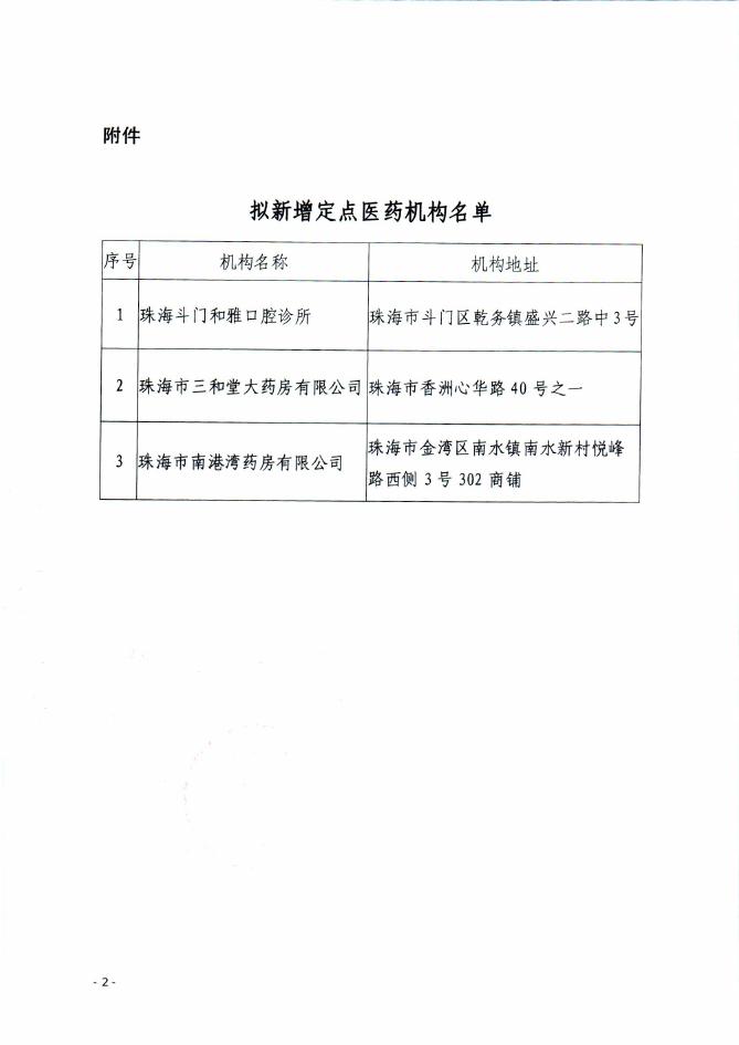 拟新增珠海市医疗保障定点医药机构的公示(2022年第三十七批）（拟将珠海斗门和雅口腔诊所等3家医药机构确定为珠海市医疗保障定点医药机构）.pdf