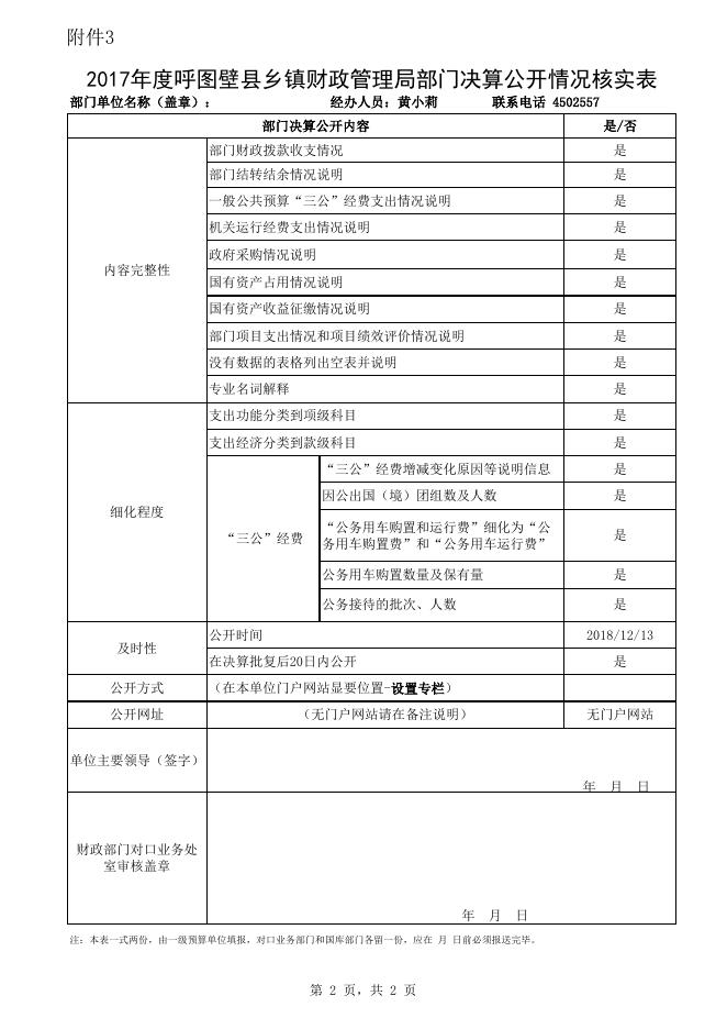 5呼图壁县乡镇财政管理局2017年度部门决算公开情况核实表.xls