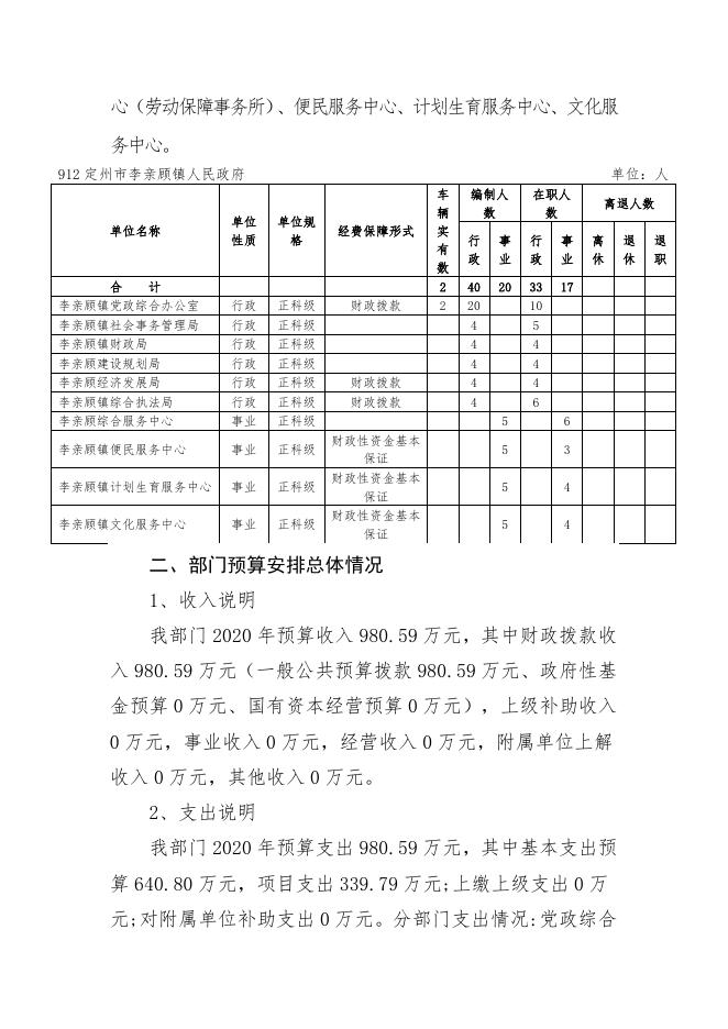 2020年李亲顾镇镇人民政府部门预算信息公开说明.docx
