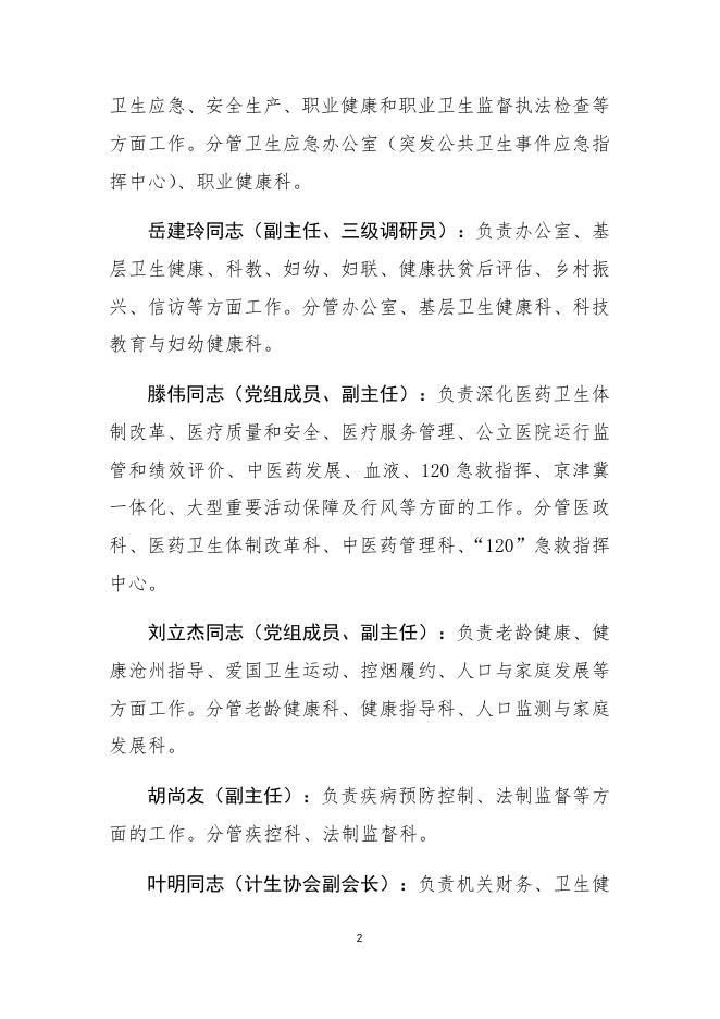沧州市卫生健康委员会领导成员和分工.docx