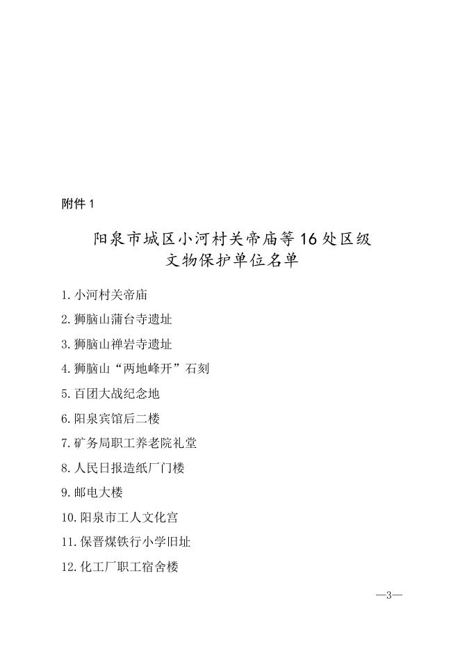 阳泉市城区人民政府关于公布16处区级文物保护范围和建设控制地带的通知.docx