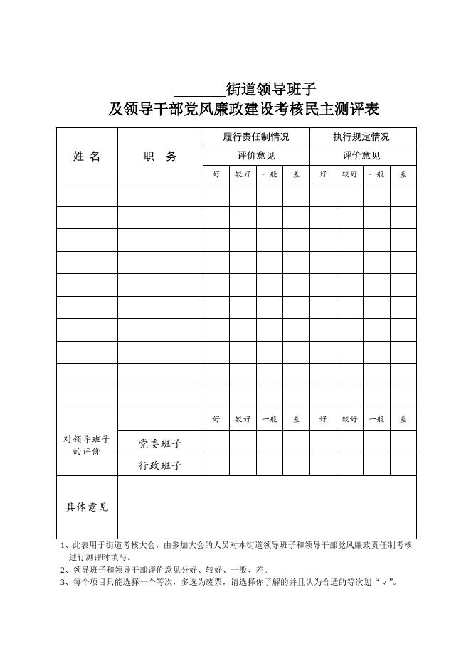 年度目标责任考核民主测评表.doc