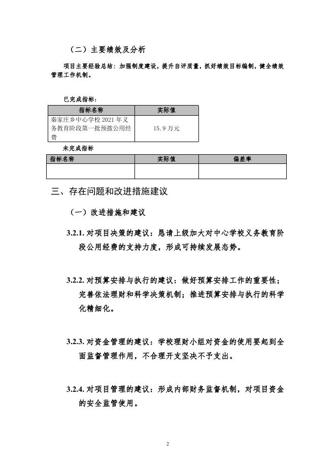 秦家庄乡中心学校2021年义务教育阶段第一批预拨公用经费_自评报告.pdf