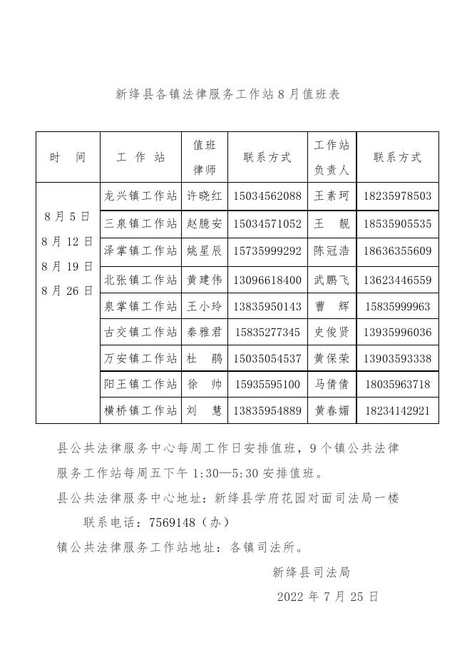 新绛县2022年8月份值班表.docx