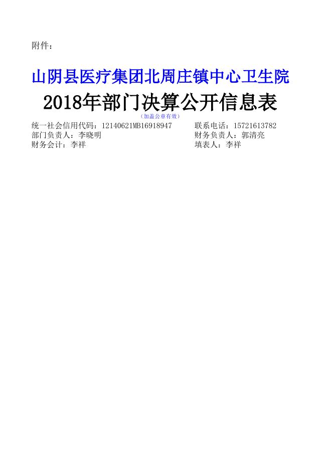 山阴县医疗集团北周庄镇中心卫生院2018年决算公开信息表.xls