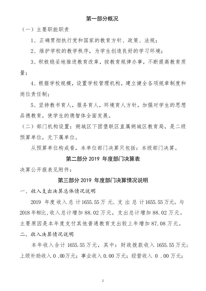 朔州市朔城区下团堡联区2019年决算公开情况说明.doc
