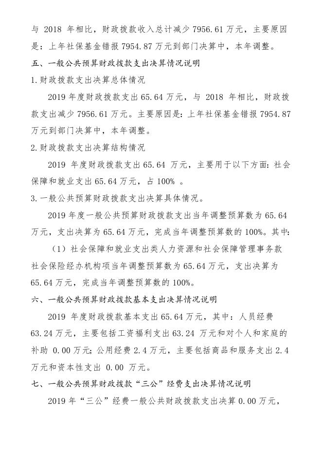 朔州市朔城区农村养老保险管理服务中心2019年决算公开情况说明.doc