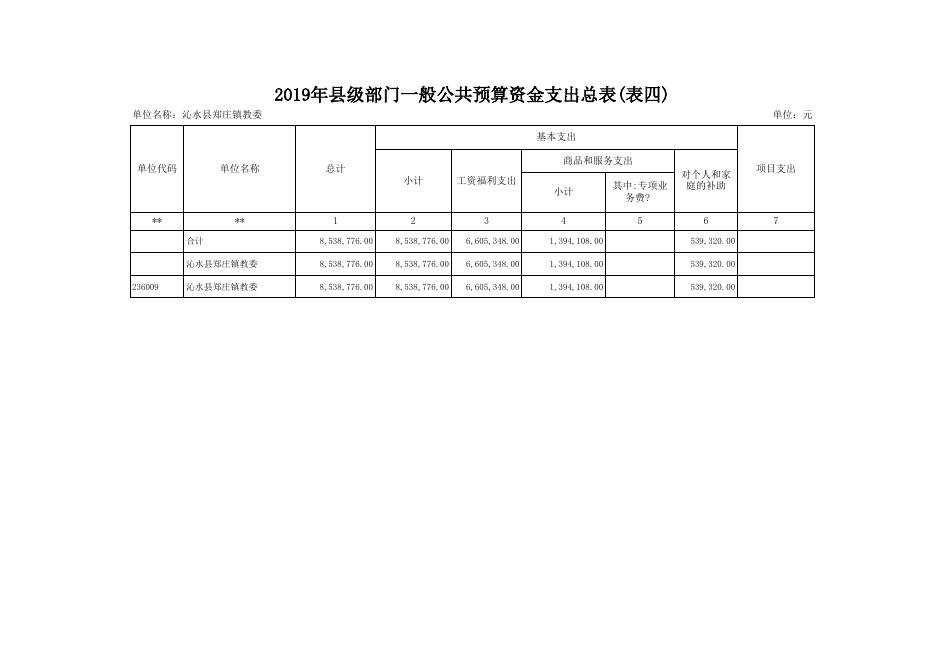 郑庄镇中心学校2019年部门预算公开表.xls